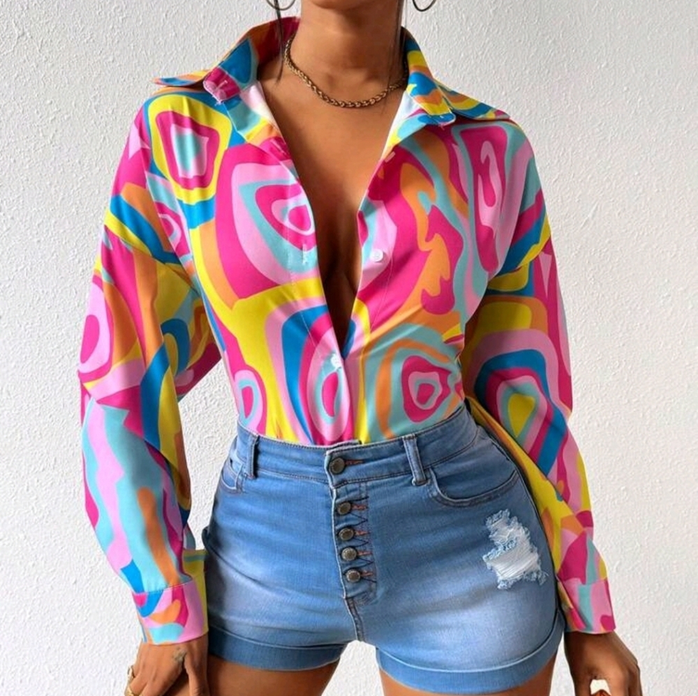 SHEIN Vibrant Multicolor Abstract Blouse